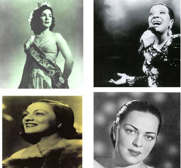 Emilinha Borba, Elizeth Cardoso e, abaixo,as irmãs Dircinha e Linda Batista